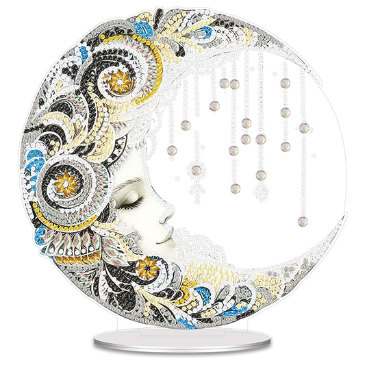 Moon DIY 2D Flat Acrylic Desktop Diamond Art Kit Single-Sided for Home Decor