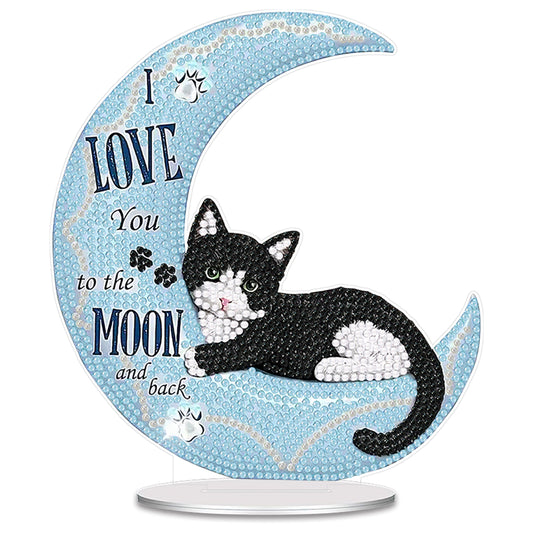 Moon Cat DIY 2D Flat Acrylic Desktop Diamond Art Kit Single-Sided for Home Decor