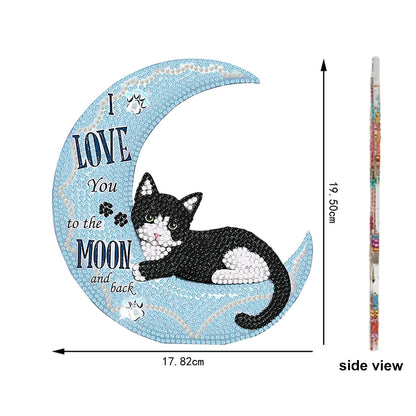 Moon Cat DIY 2D Flat Acrylic Desktop Diamond Art Kit Single-Sided for Home Decor