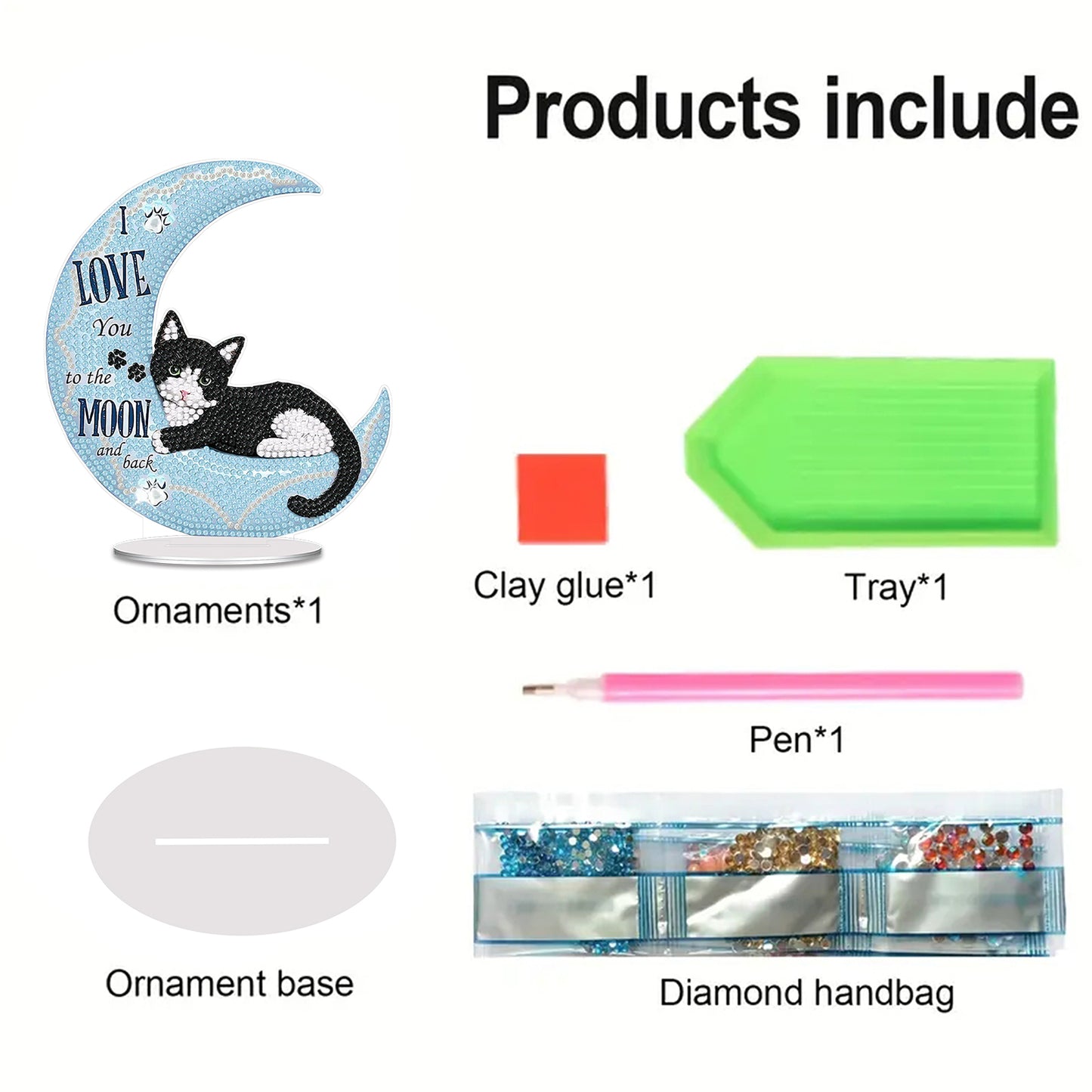 Moon Cat DIY 2D Flat Acrylic Desktop Diamond Art Kit Single-Sided for Home Decor