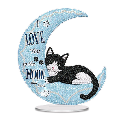 Moon Cat DIY 2D Flat Acrylic Desktop Diamond Art Kit Single-Sided for Home Decor