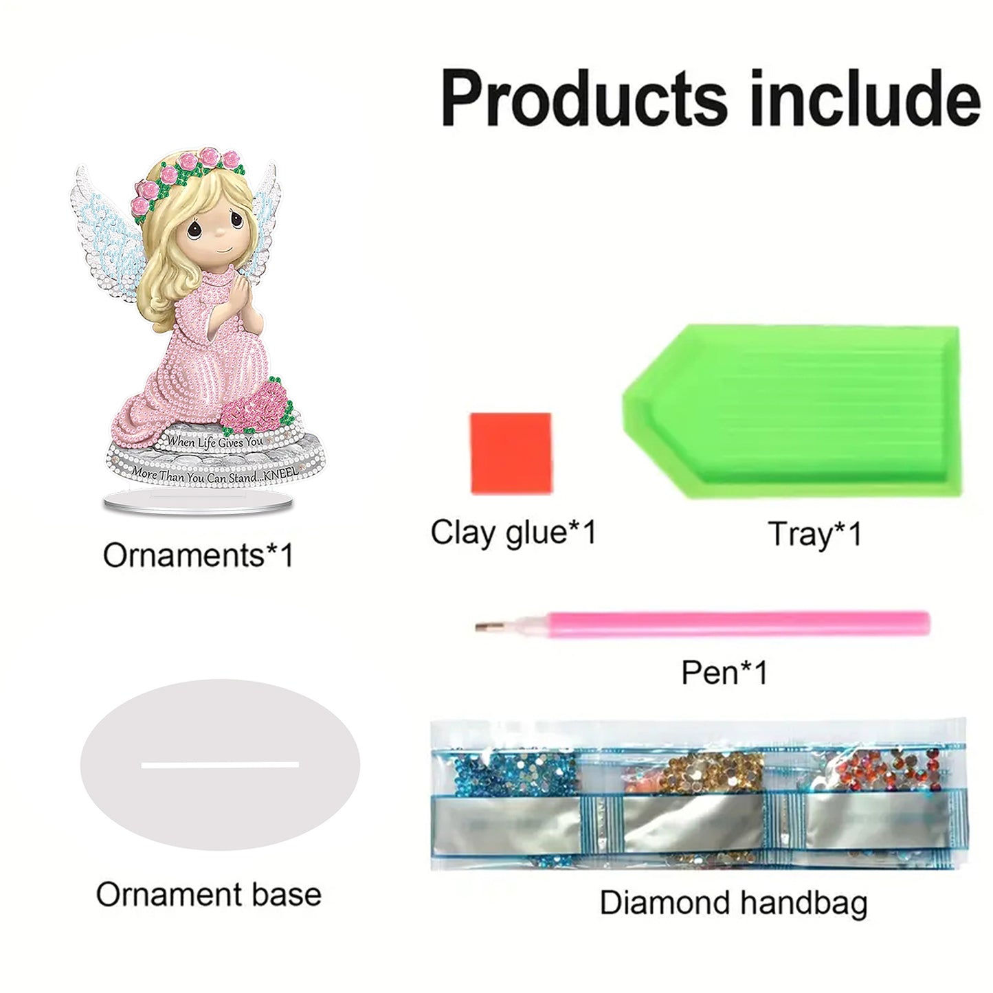 Angel DIY 2D Flat Acrylic Desktop Diamond Art Kit Single-Sided for Home Decor