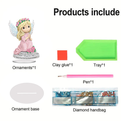 Angel DIY 2D Flat Acrylic Desktop Diamond Art Kit Single-Sided for Home Decor