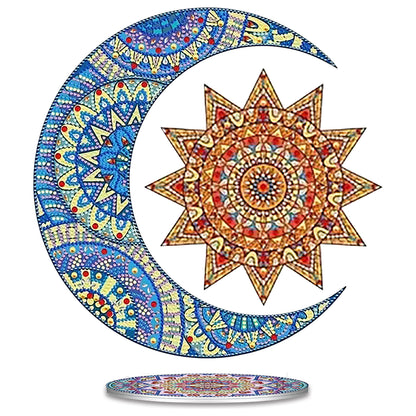 Moon Sun DIY 2D Flat Acrylic Desktop Diamond Art Kit Single-Sided for Home Decor