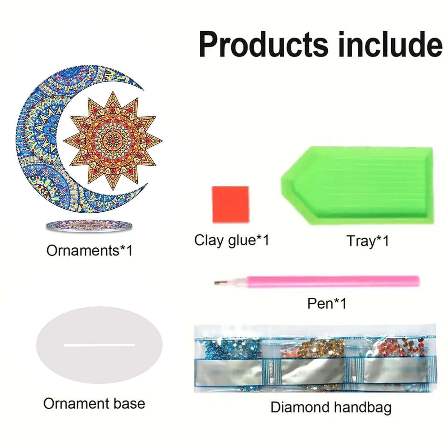 Moon Sun DIY 2D Flat Acrylic Desktop Diamond Art Kit Single-Sided for Home Decor