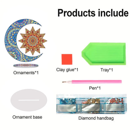 Moon Sun DIY 2D Flat Acrylic Desktop Diamond Art Kit Single-Sided for Home Decor