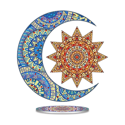 Moon Sun DIY 2D Flat Acrylic Desktop Diamond Art Kit Single-Sided for Home Decor