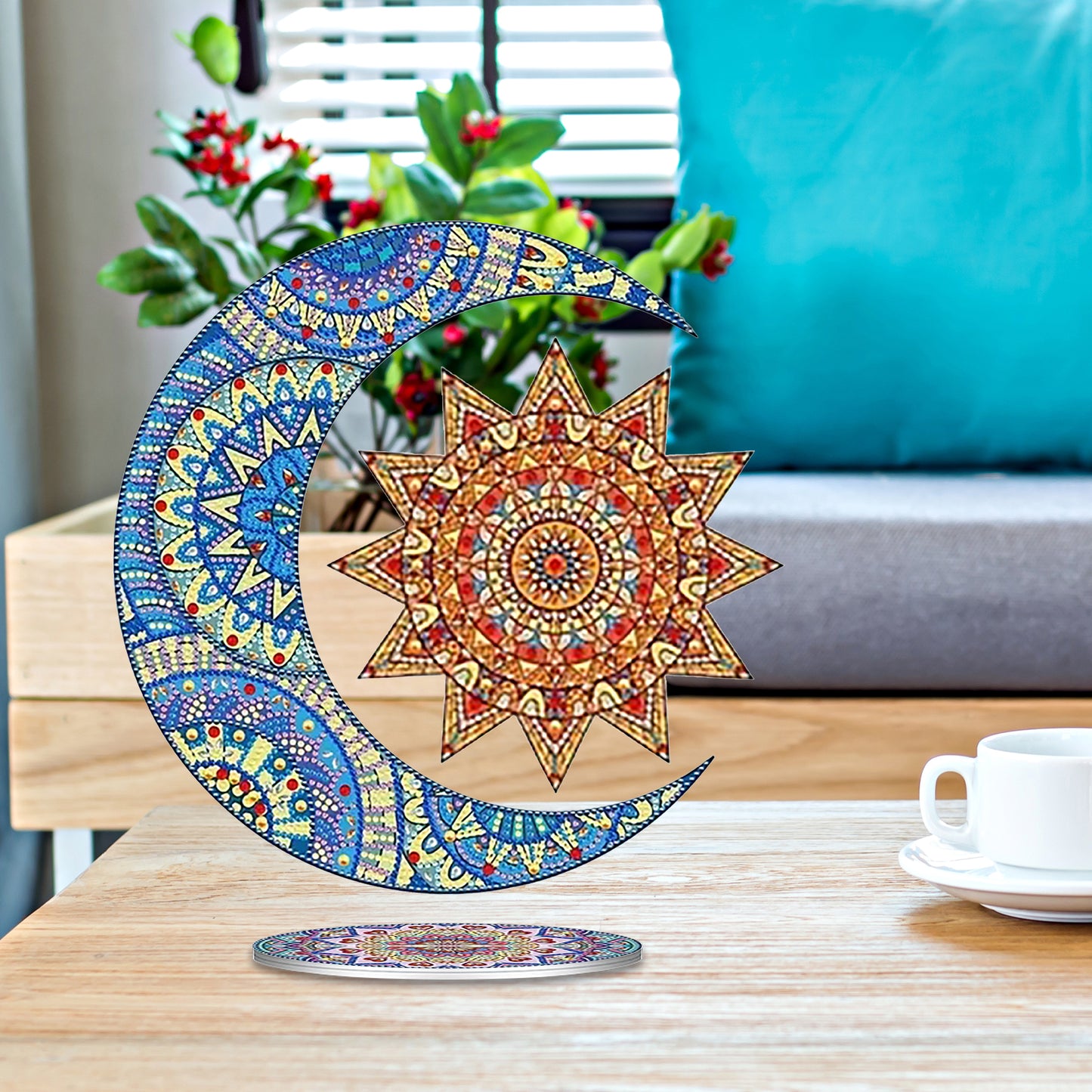 Moon Sun DIY 2D Flat Acrylic Desktop Diamond Art Kit Single-Sided for Home Decor