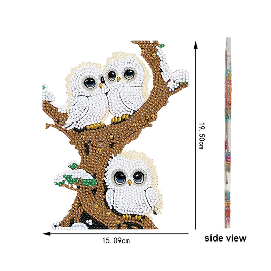 Tree Owl DIY 2D Flat Acrylic Desktop Diamond Art Kit Single-Sided for Home Decor