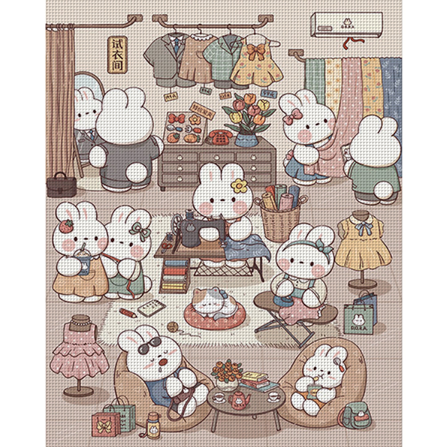 Dora The Tailor Rabbit - 11CT Stamped Cross Stitch 65*75CM(Brand)