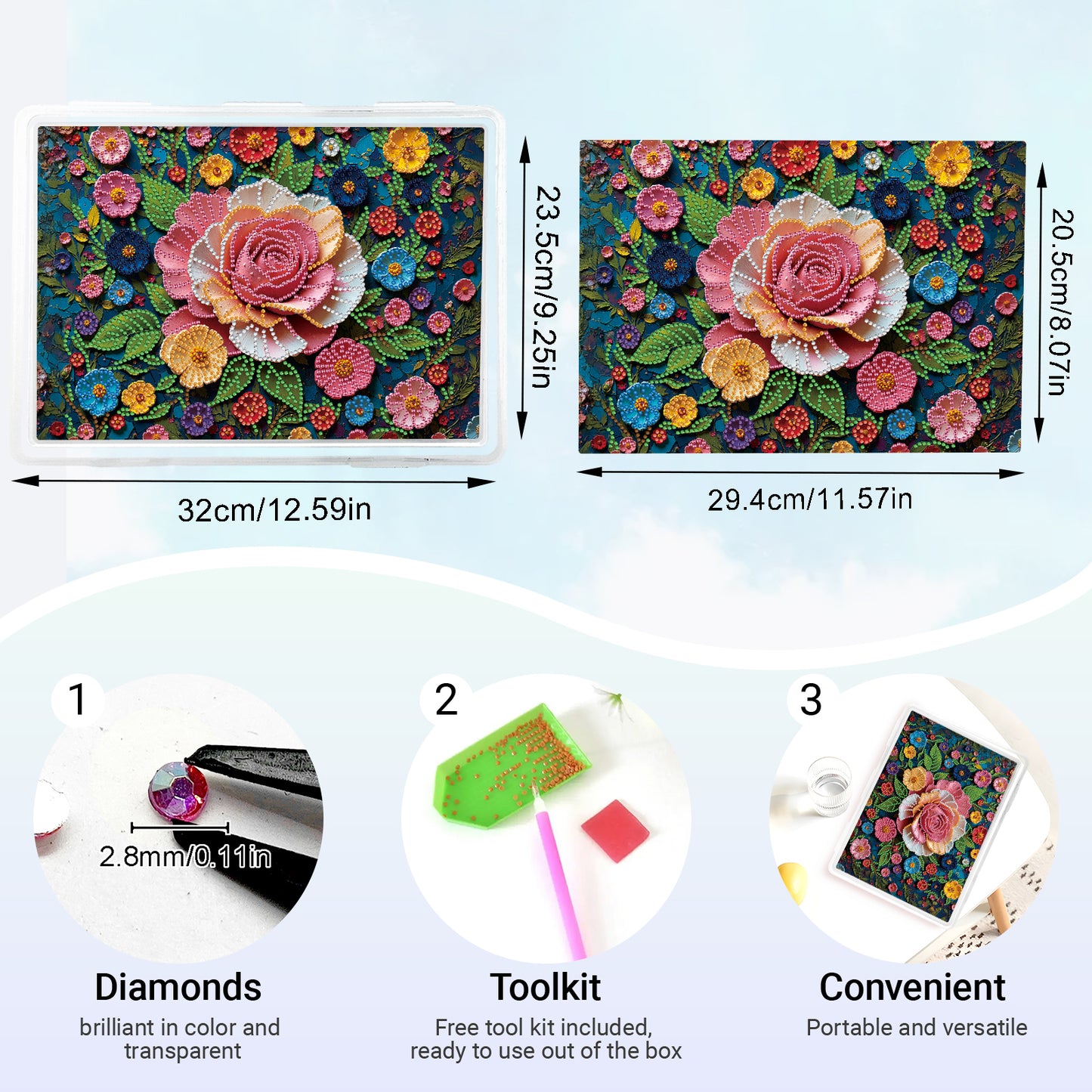 DIY Rose Pattern Diamond Painting Kit Storage Box for Handicraft Enthusiast Gift