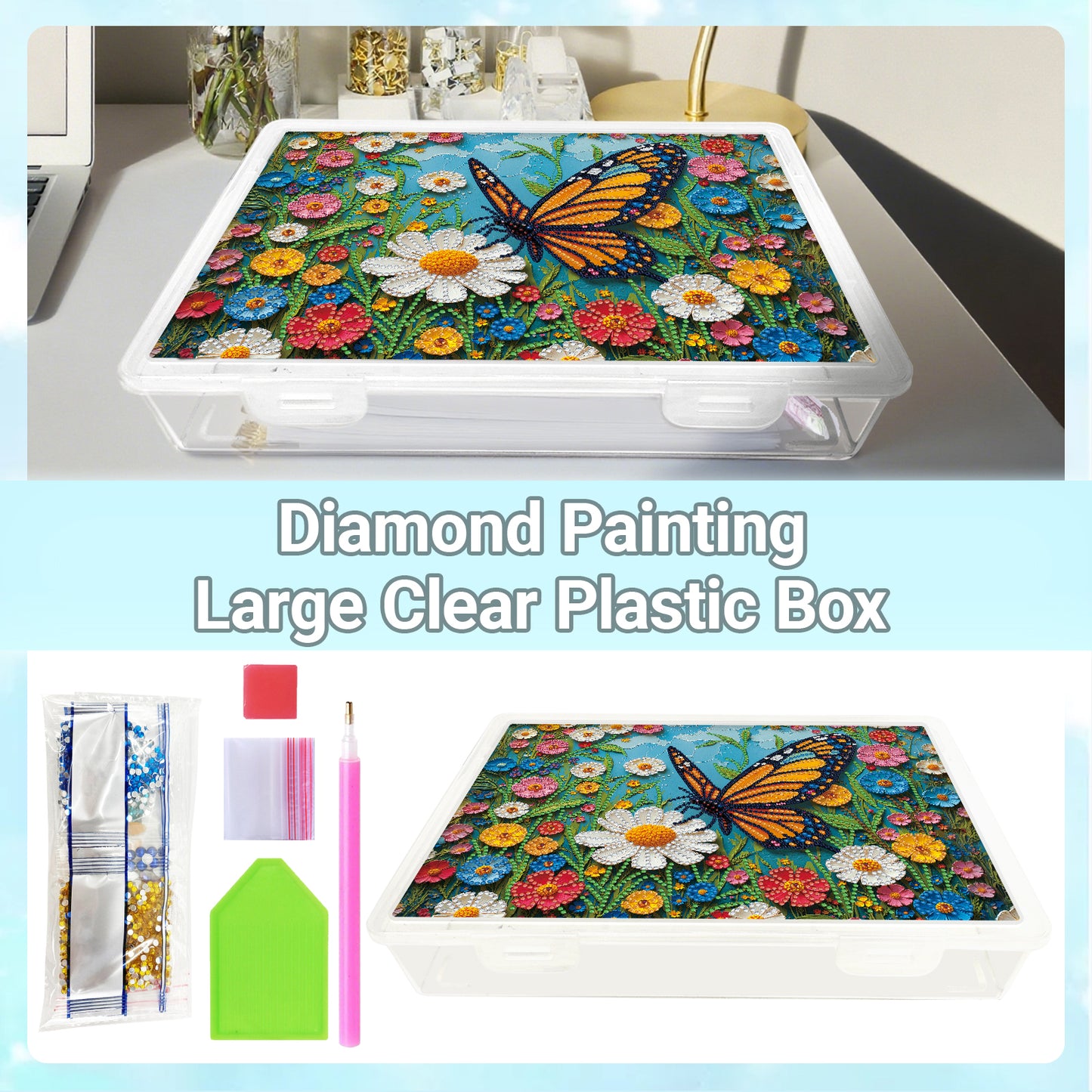 DIY Garden Butterfly Pattern Diamond Painting Kit Storage Box for Adult Beginner