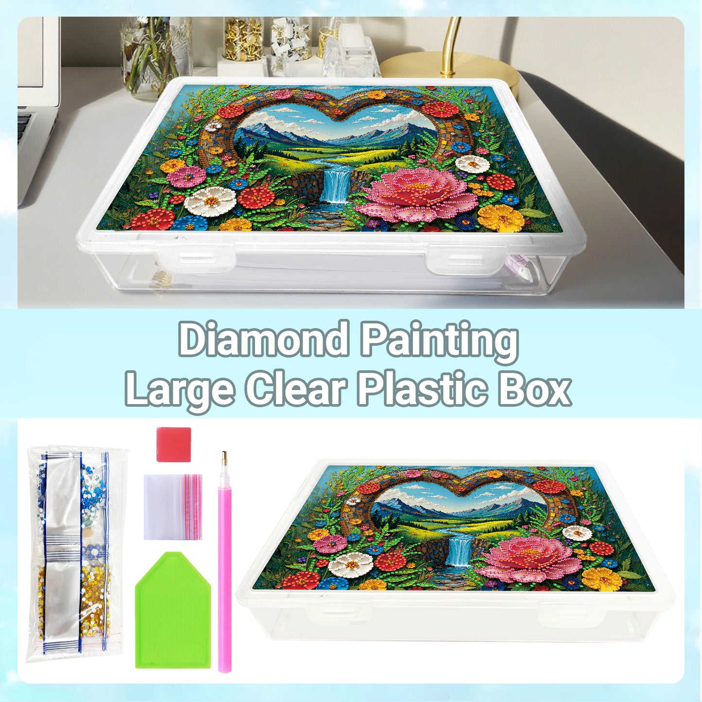 DIY Heart Water Flow Pattern Diamond Painting Kit Storage Box for Adult Beginner