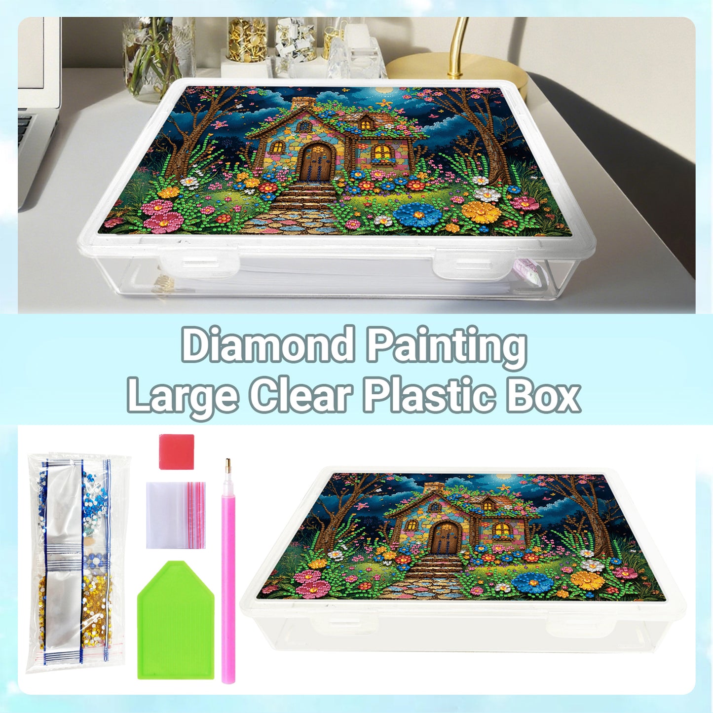 DIY Meadow Hut Pattern Diamond Painting Kit Storage Box for Adults Beginners