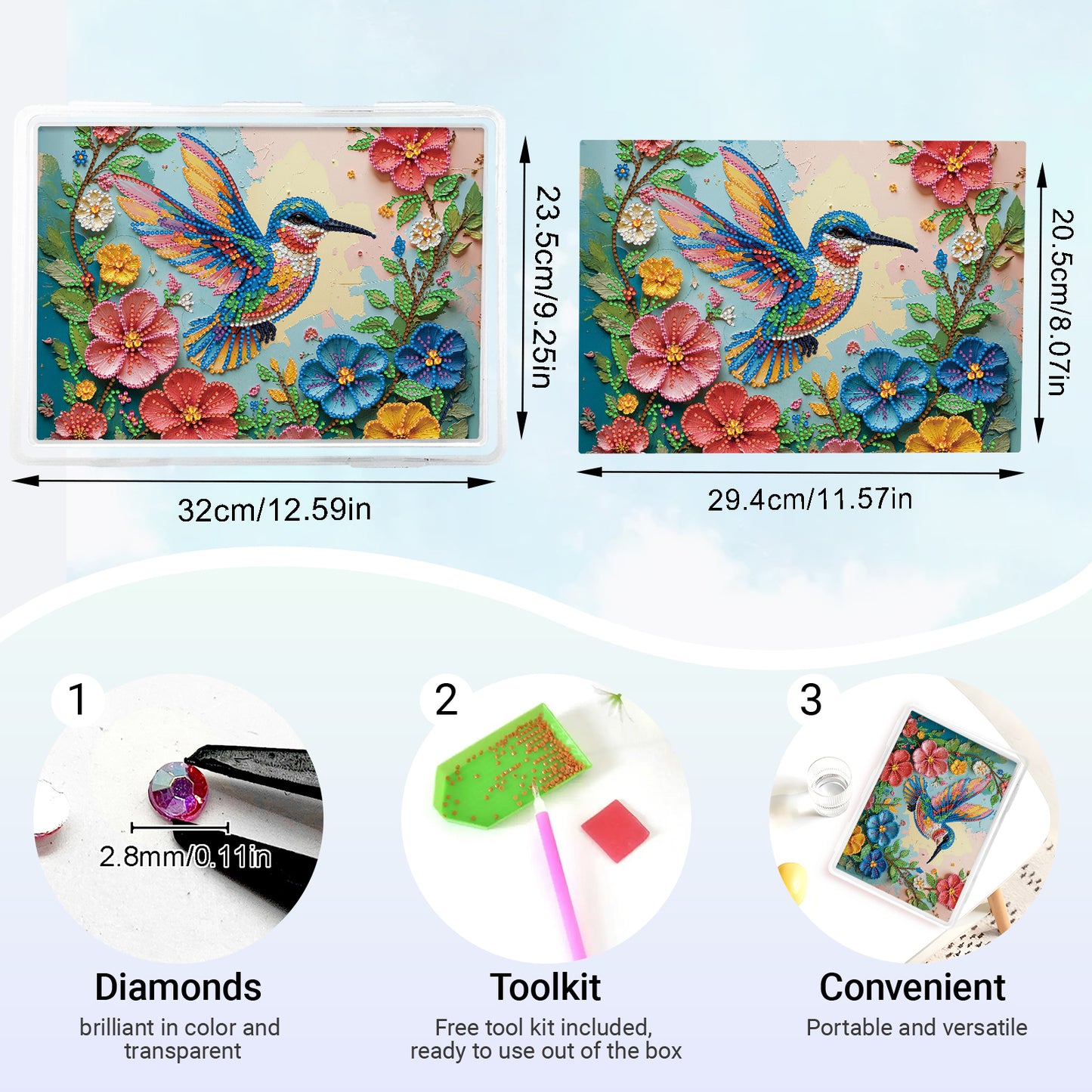 DIY Hummingbird Flowers Pattern Diamond Painting Kit Storage Box for Beginners