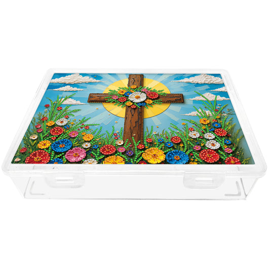 DIY Flower Cross Pattern Diamond Painting Kit Storage Box for Adults Beginners