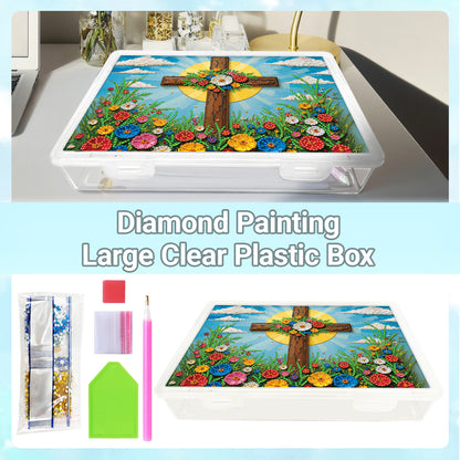 DIY Flower Cross Pattern Diamond Painting Kit Storage Box for Adults Beginners