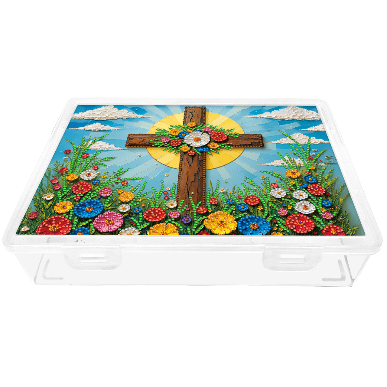 DIY Flower Cross Pattern Diamond Painting Kit Storage Box for Adults Beginners