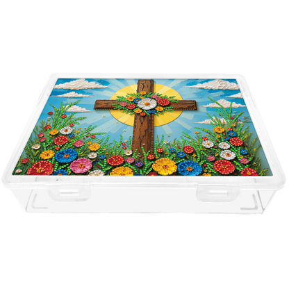 DIY Flower Cross Pattern Diamond Painting Kit Storage Box for Adults Beginners