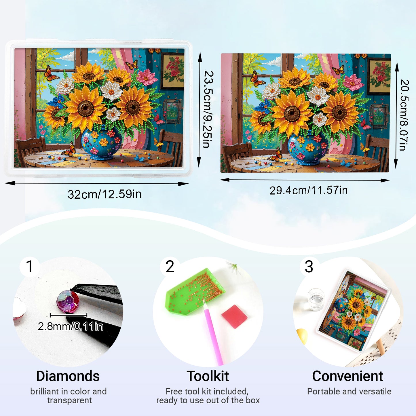 DIY Sunflower Vase Pattern Diamond Painting Kit Storage Box for Adults Beginners