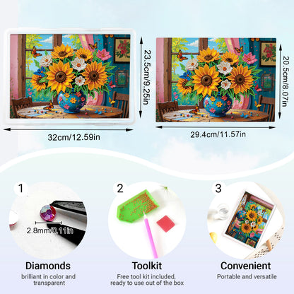 DIY Sunflower Vase Pattern Diamond Painting Kit Storage Box for Adults Beginners