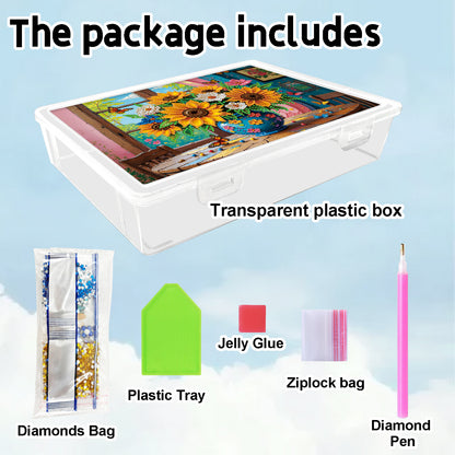 DIY Sunflower Vase Pattern Diamond Painting Kit Storage Box for Adults Beginners