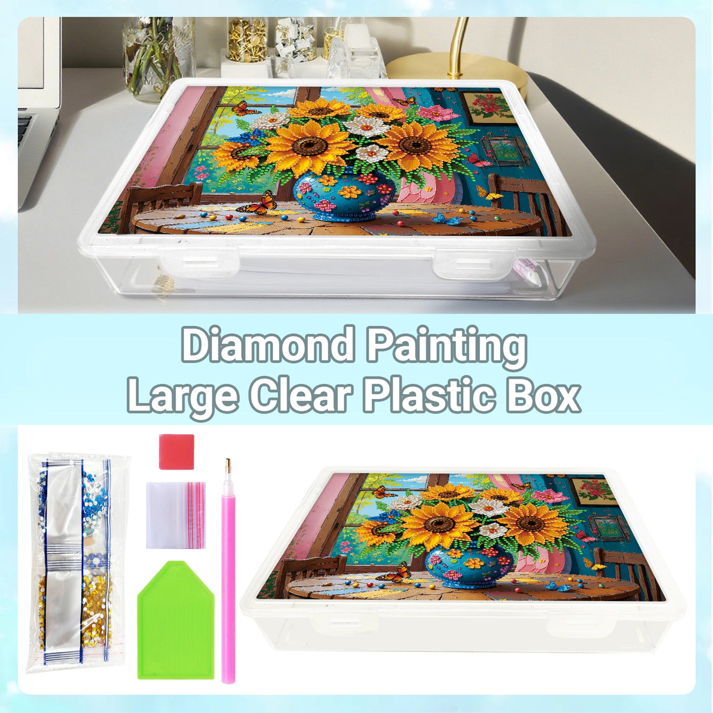 DIY Sunflower Vase Pattern Diamond Painting Kit Storage Box for Adults Beginners