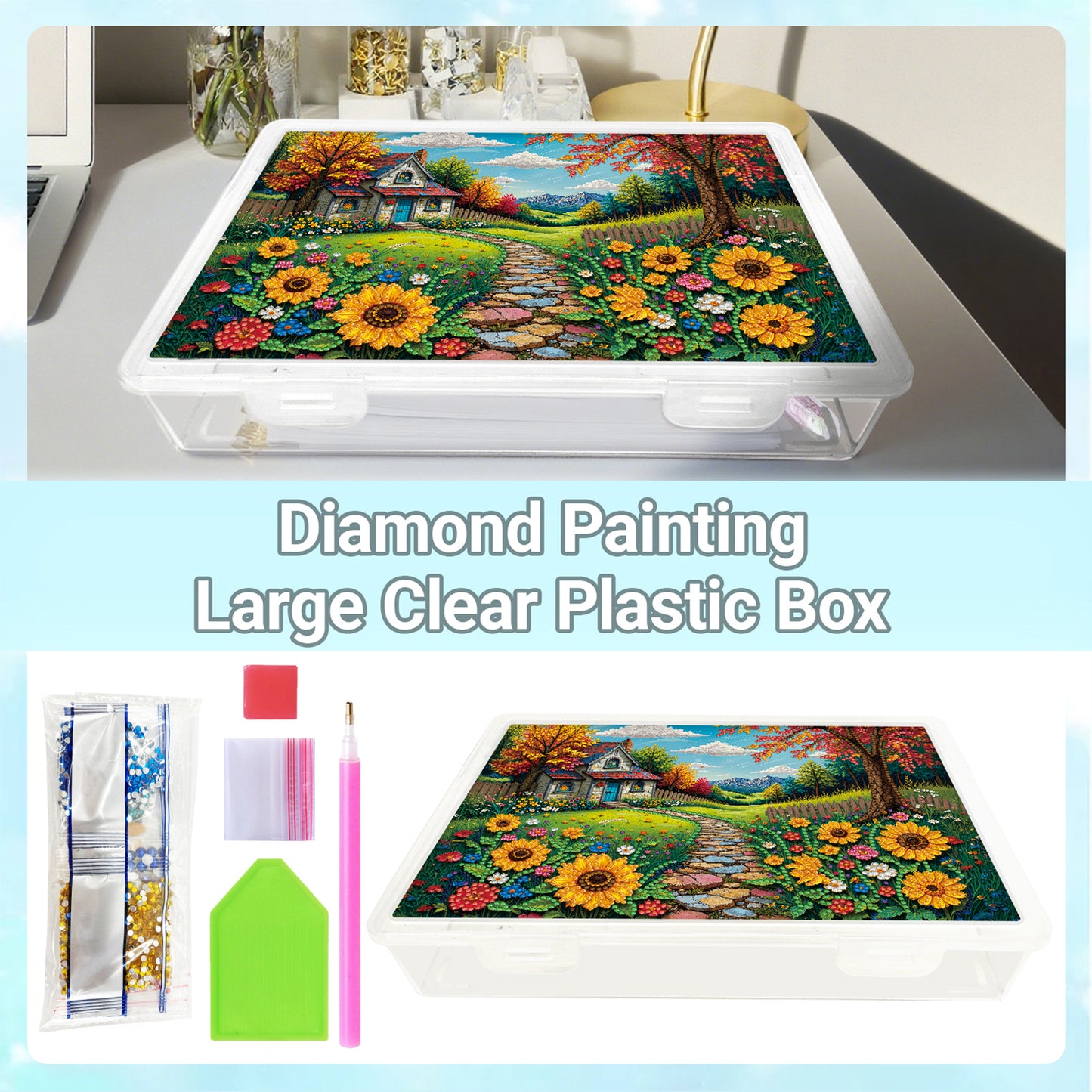 DIY Country Cottage Pattern Diamond Painting Kit Storage Box for Adult Beginner
