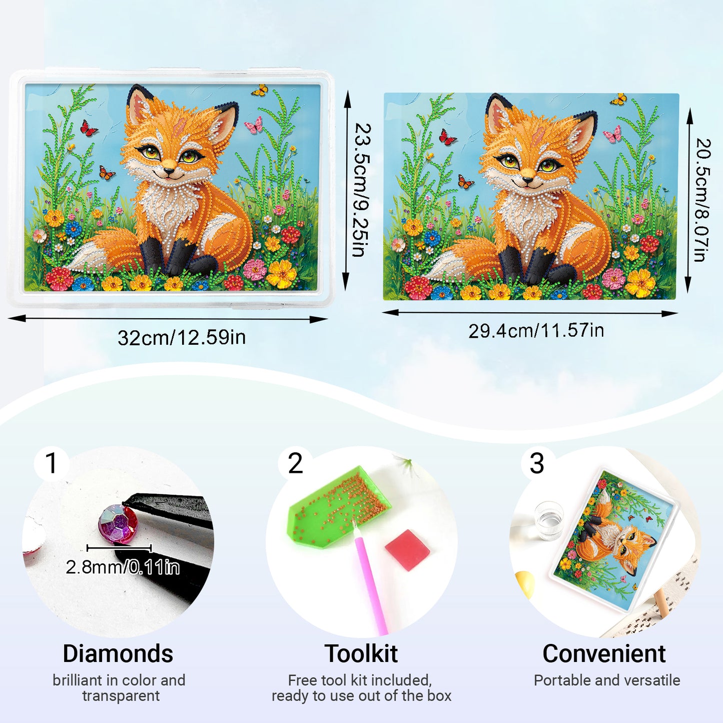 DIY Fox Pattern Diamond Painting Kit Storage Box for Handicraft Enthusiast Gift