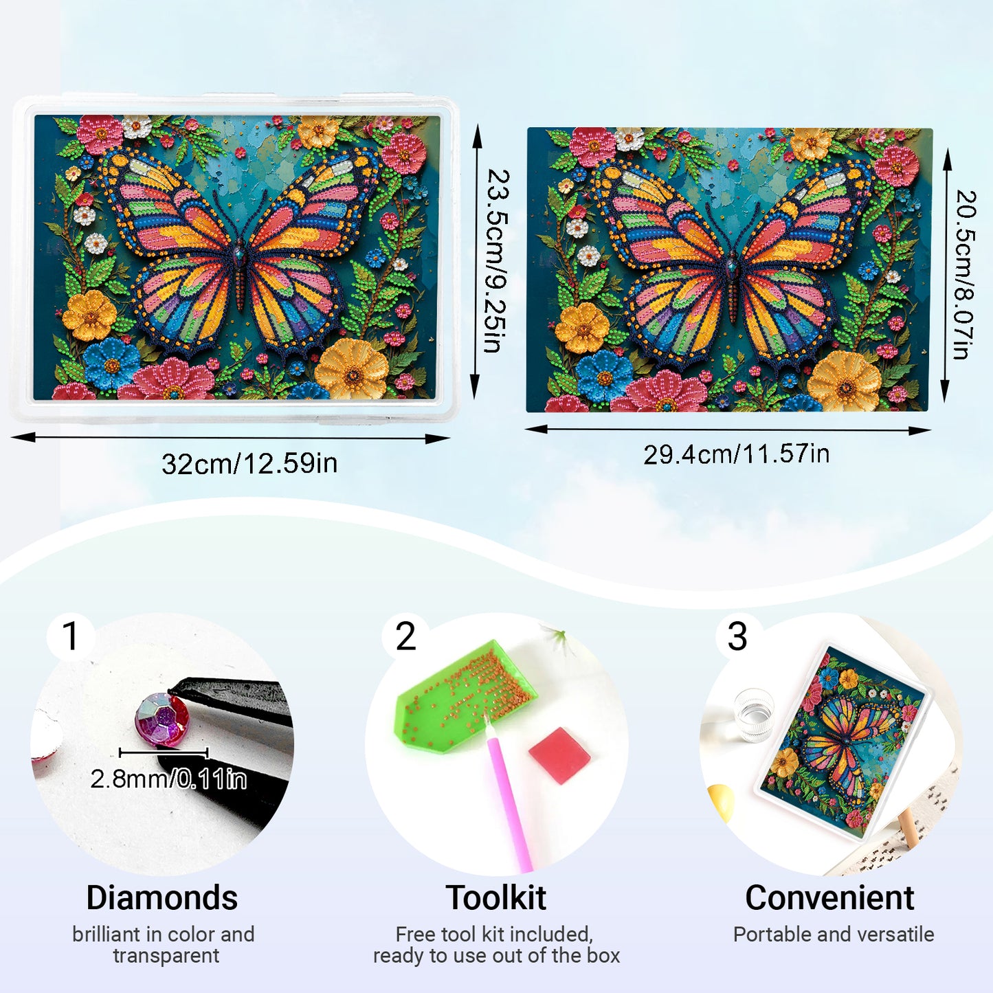 5D DIY Butterfly Pattern Diamond Painting Kit Storage Box for Adults Beginners