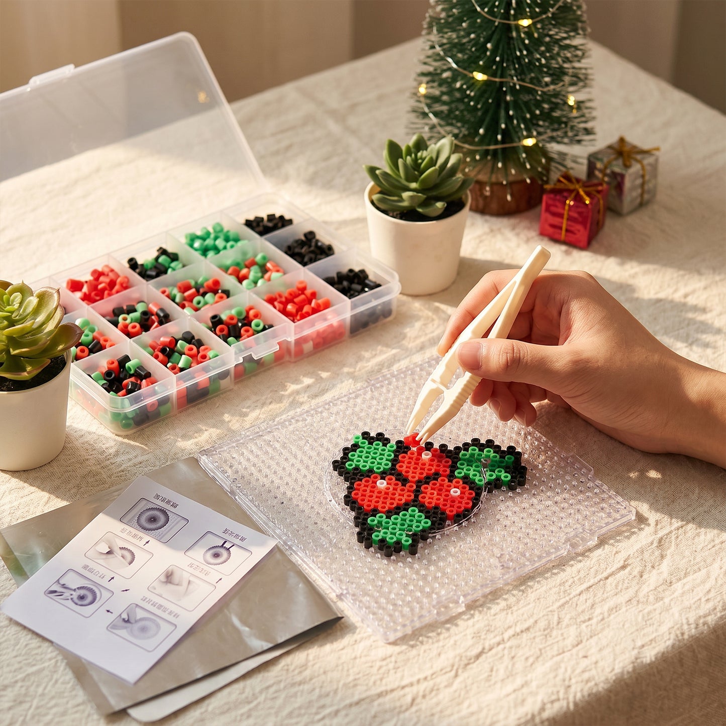 Christmas Cherry DIY 5mm Fuse Beads Kit Including Pegboards and Ironing Paper Melty Beads Set Safety