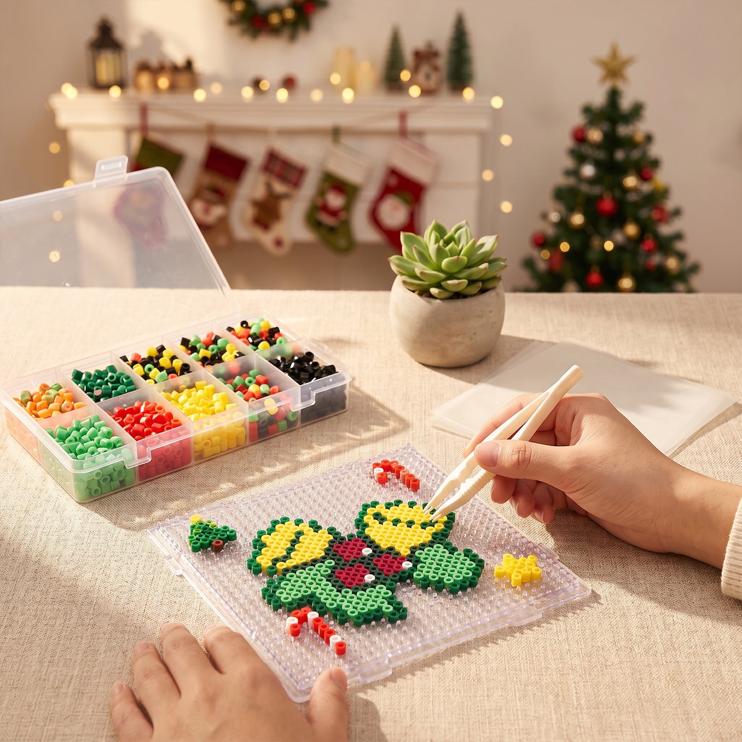 Christmas Bell DIY 5mm Fuse Beads Kit Including Pegboards and Ironing Paper Melty Beads Set Safety