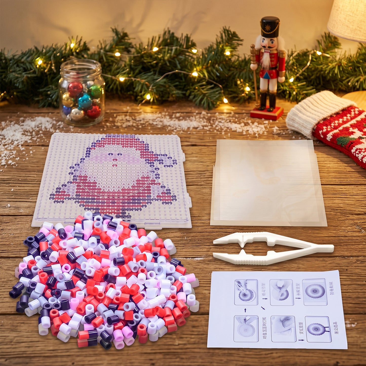 Christmas Santa Claus DIY 5mm Fuse Beads Kit Including Pegboards and Ironing Paper Melty Beads Set Safety