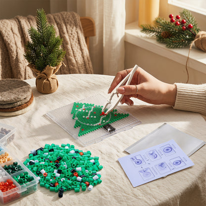 Christmas Tree DIY 5mm Fuse Beads Kit Including Pegboards and Ironing Paper Melty Beads Set Safety