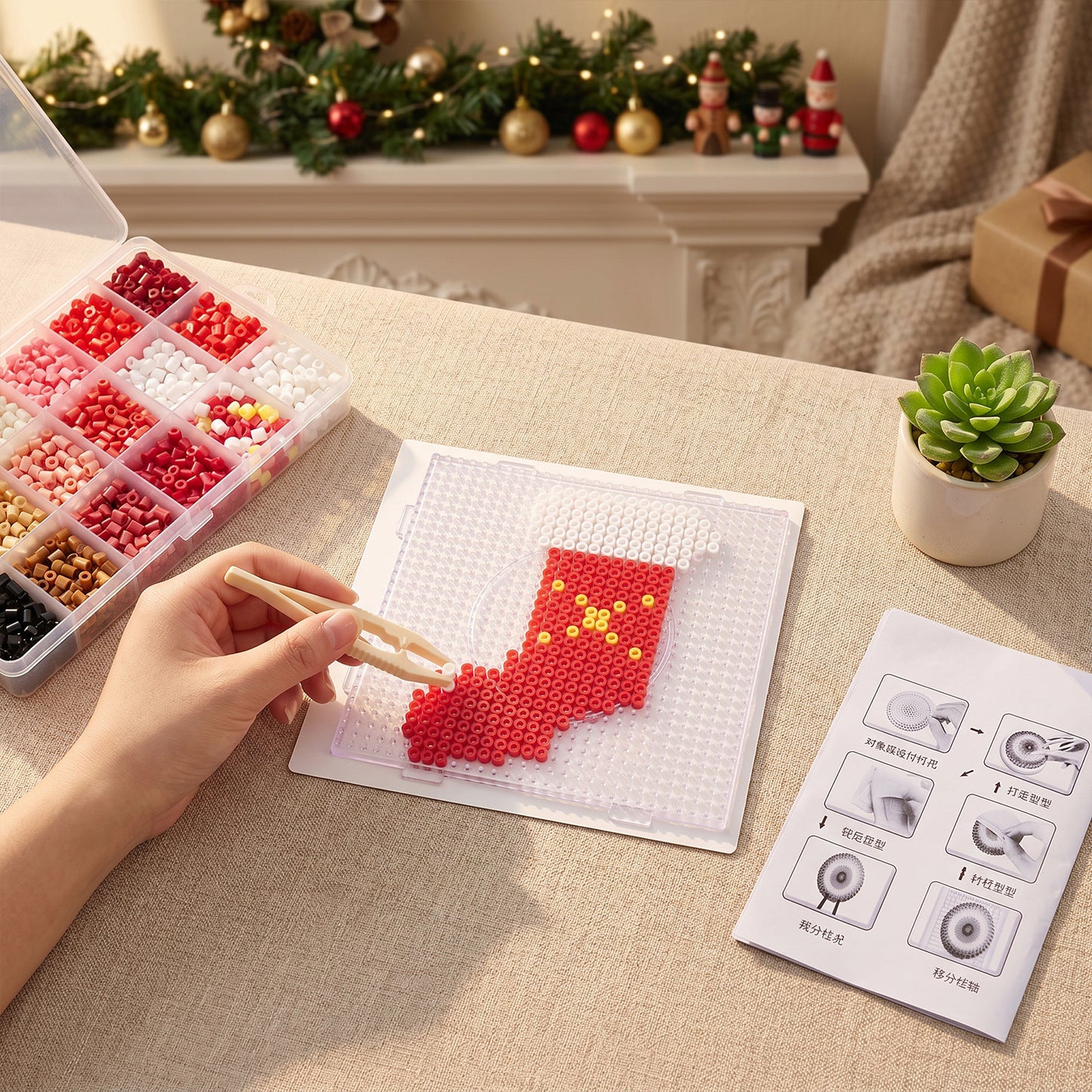 Christmas Stocking DIY 5mm Fuse Beads Kit Including Pegboards and Ironing Paper Melty Beads Set Safety