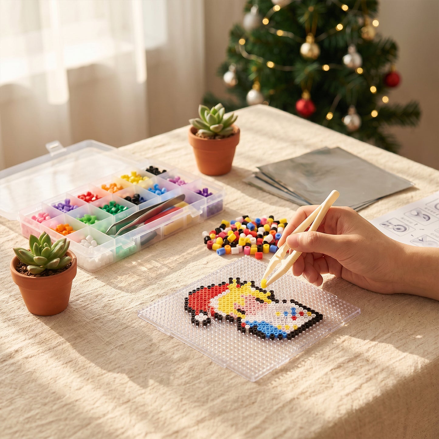 Christmas Cartoon Character DIY 5mm Fuse Beads Kit Including Pegboards and Ironing Paper Melty Beads Set Safety