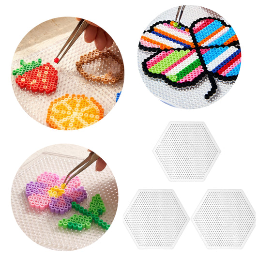 3Pcs 5mm Fuse Beads Boards High Temperature Resistance Large Clear Pegboards Kits Easy To Clean(Hexagon)