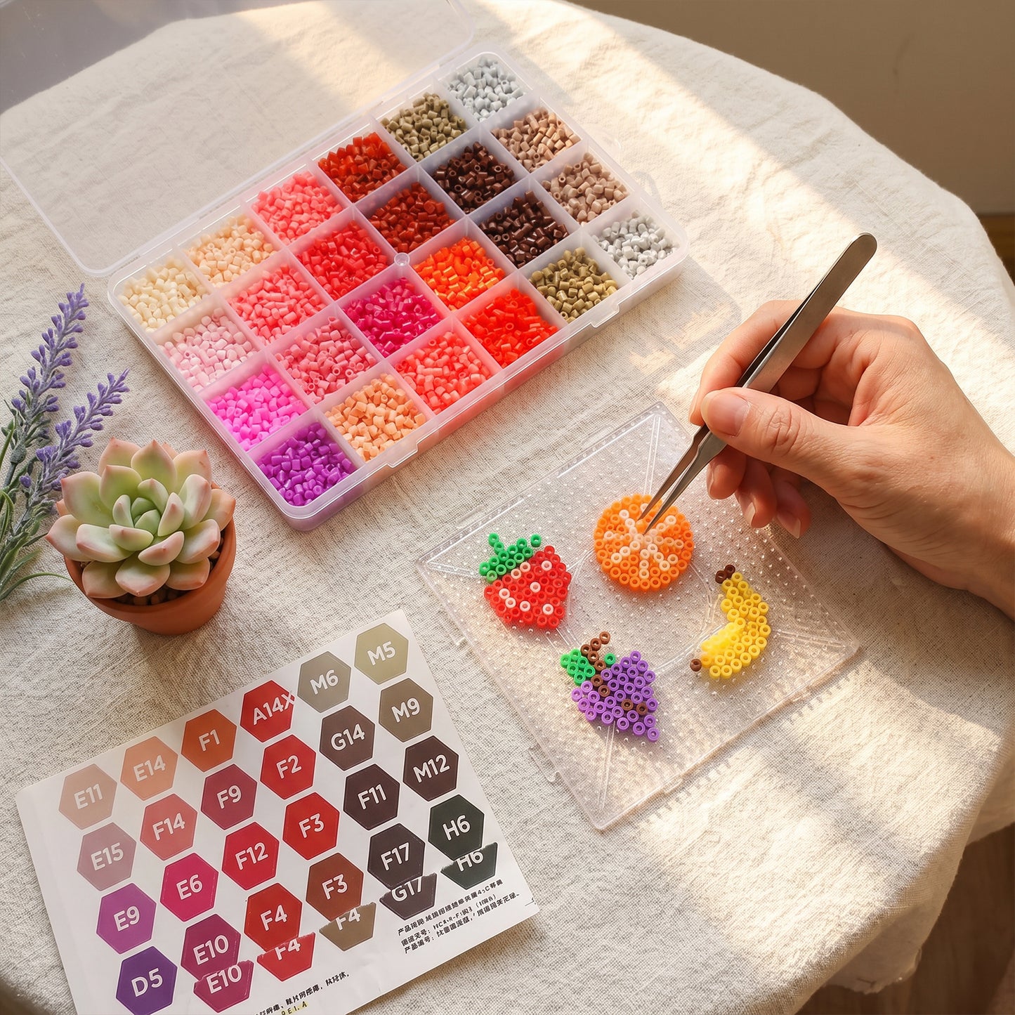 20 Colors 5mm Melty Beads Craft Kit Beginner-Friendly Iron Beads DIY Set with Color Label Pixel Art Beads Kit Ideal(Warm Red Orange Tone Fuse Beads Set)