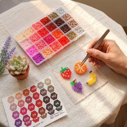 20 Colors 5mm Melty Beads Craft Kit Beginner-Friendly Iron Beads DIY Set with Color Label Pixel Art Beads Kit Ideal(Warm Red Orange Tone Fuse Beads Set)