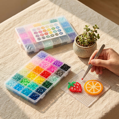 20 Colors 5mm Melty Beads Craft Kit Beginner-Friendly Iron Beads DIY Set with Color Label Pixel Art Beads Kit Ideal(Gradient Rainbow Color Fuse Beads Set)