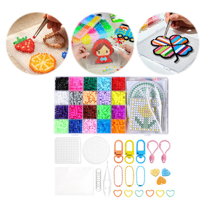 5MM 20 Colors DIY 3D Puzzle Beads Set with Dual Templates and Ironing Paper Pegboard Puzzles Beads Set Contains 2000 Beans