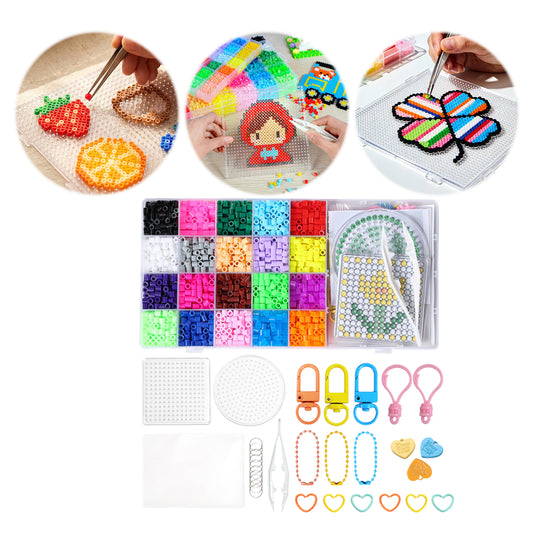5MM 20 Colors DIY 3D Puzzle Beads Set with Dual Templates and Ironing Paper Pegboard Puzzles Beads Set Contains 2000 Beans