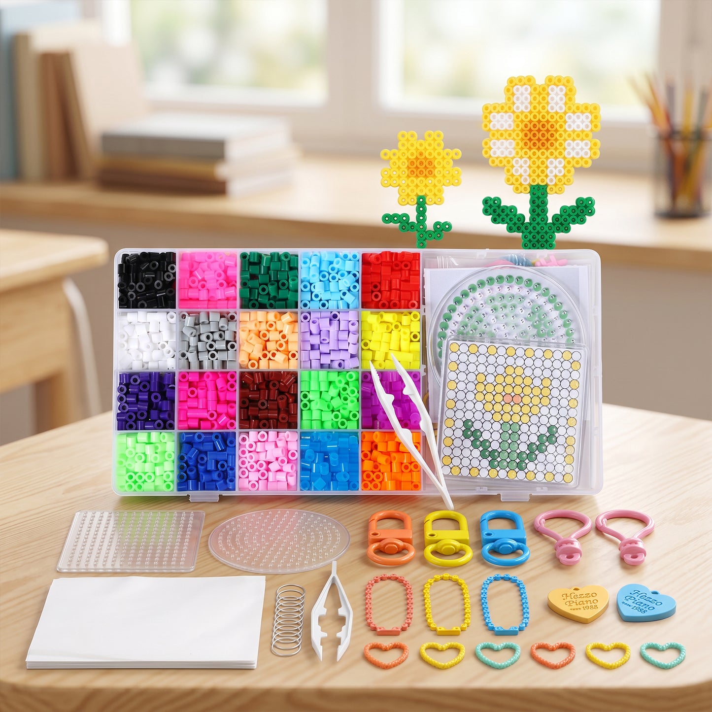5MM 20 Colors DIY 3D Puzzle Beads Set with Dual Templates and Ironing Paper Pegboard Puzzles Beads Set Contains 2000 Beans