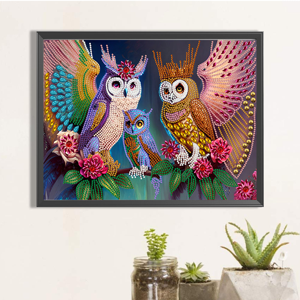 Owl 40*30CM(Canvas) Special Shaped Drill Diamond Painting
