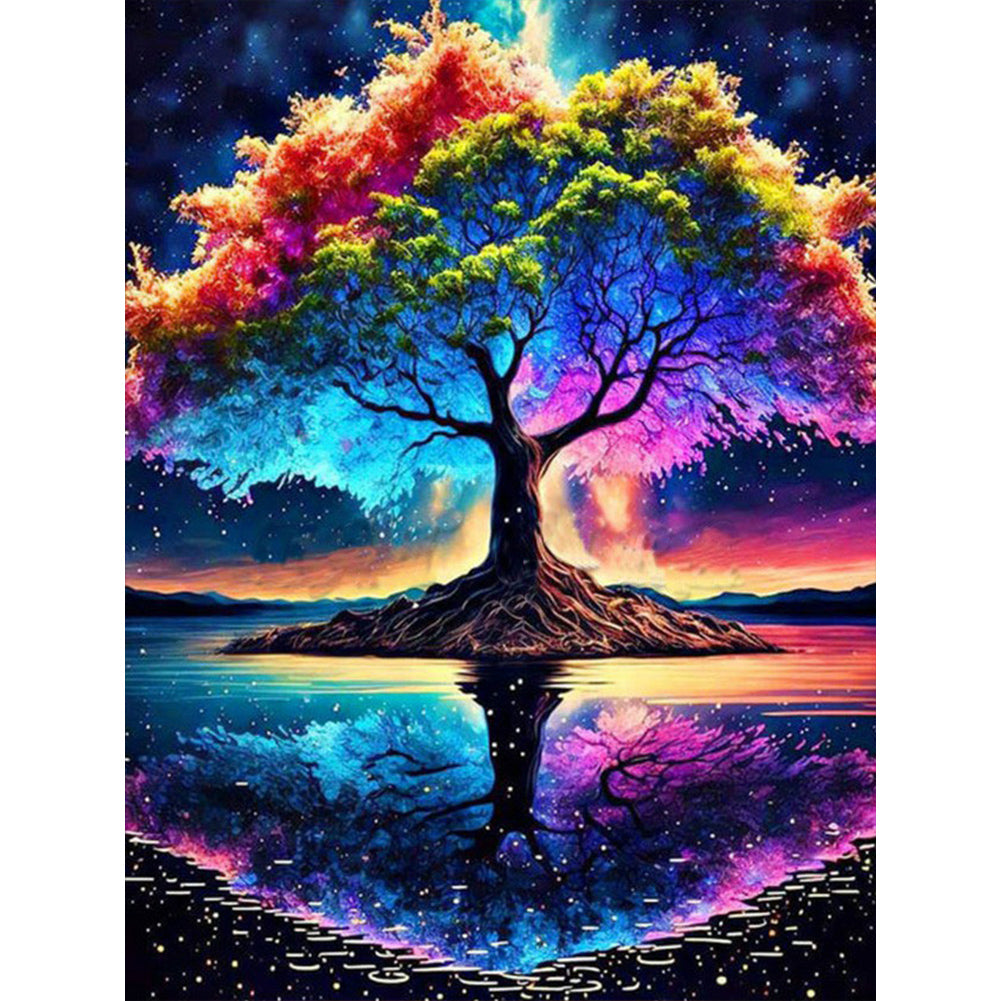 Big Tree In The Starry Sky 30*40CM(Canvas) Full Round Drill Diamond Painting