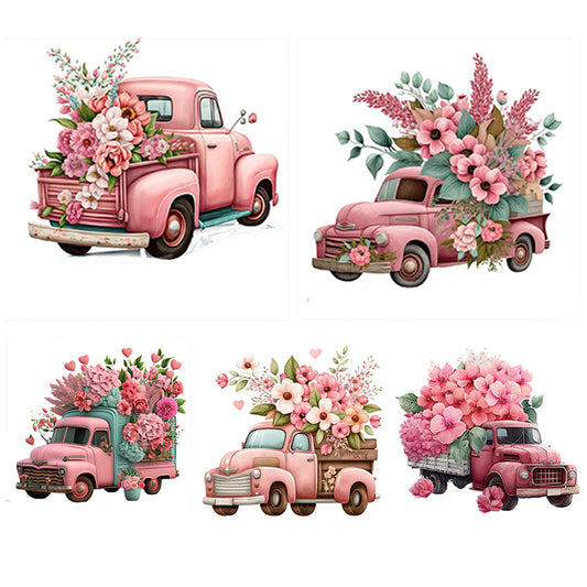 Pink Flower Classic Car 30*30CM(Canvas) Full Round Drill Diamond Painting