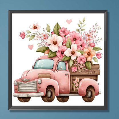 Pink Flower Classic Car 30*30CM(Canvas) Full Round Drill Diamond Painting