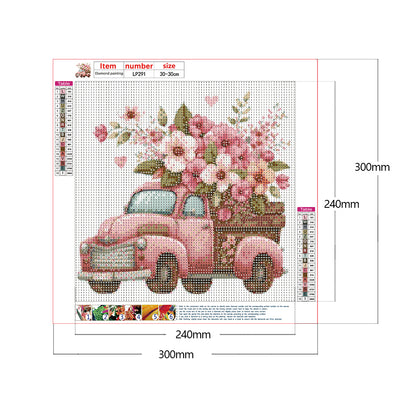 Pink Flower Classic Car 30*30CM(Canvas) Full Round Drill Diamond Painting