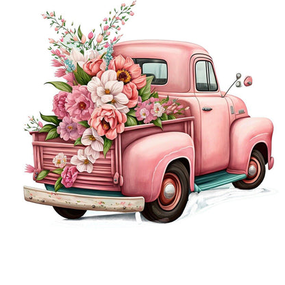 Pink Flower Classic Car 30*30CM(Canvas) Full Round Drill Diamond Painting