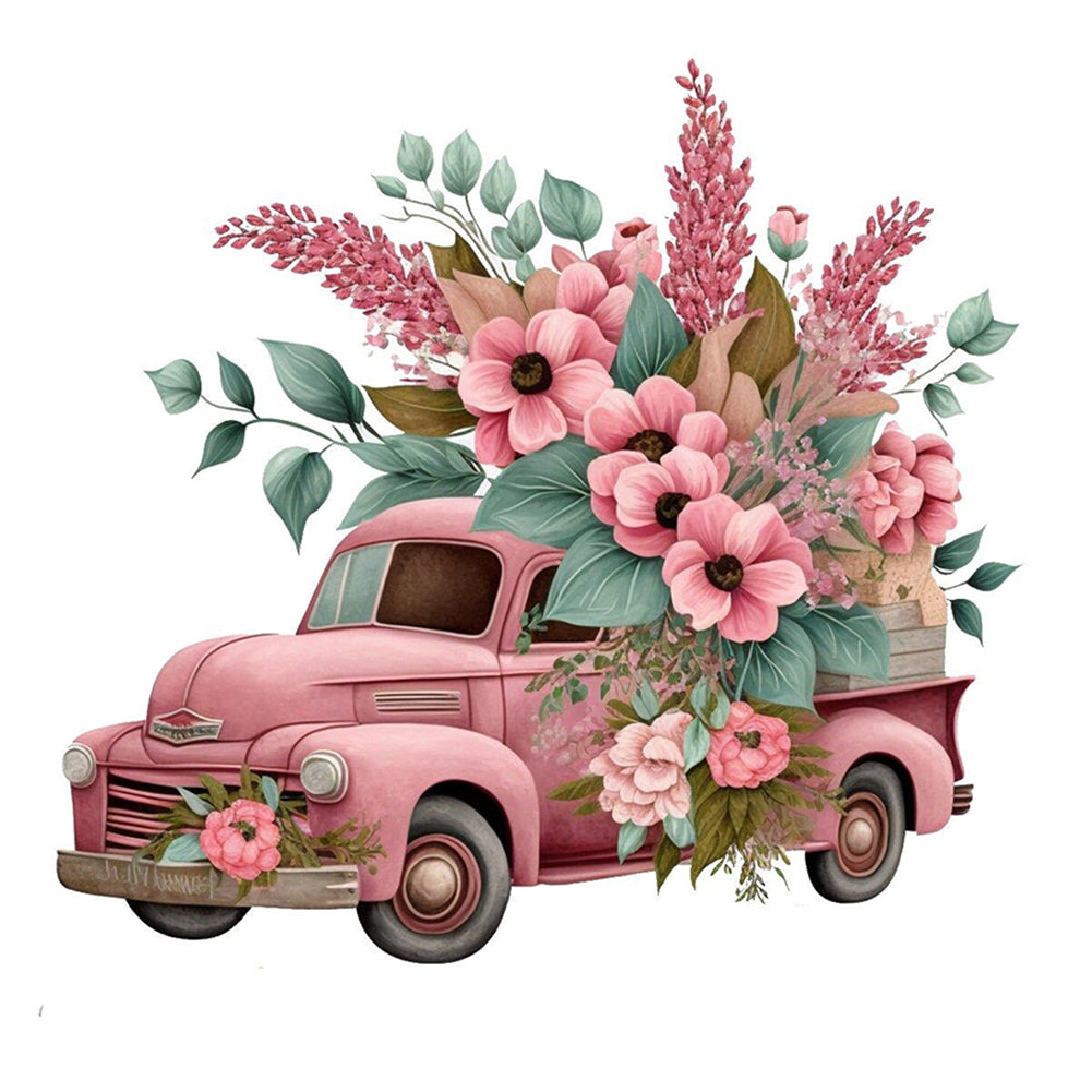 Pink Flower Classic Car 30*30CM(Canvas) Full Round Drill Diamond Painting